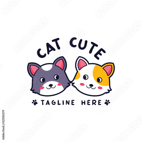 Cartoon cute cat couple logo design © Meniq