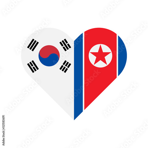 stop war concept. heart shape icon with south korean and north korean flags. vector illustration isolated on white background