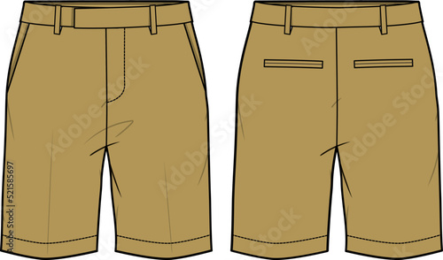 Chino sartorial suit Shorts design flat sketch vector illustration, formal shorts concept with front and back view, printed walking bermuda shorts design illustration