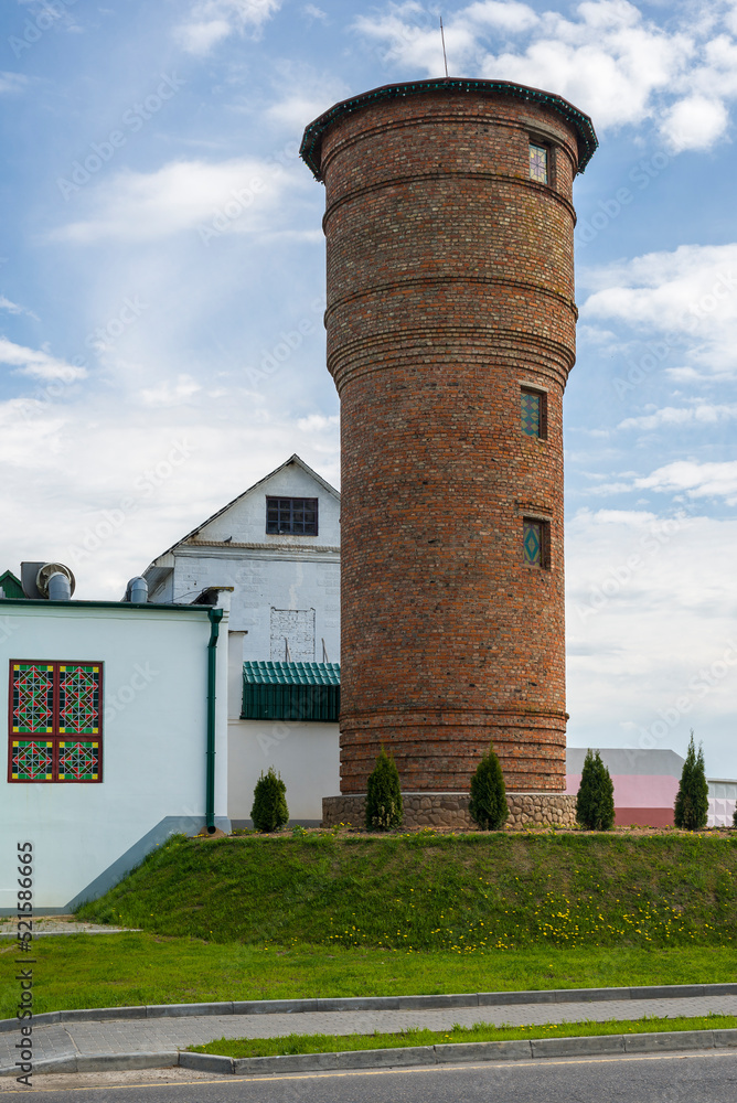 Brick water pump tower in Glubokoe town, Belarus
