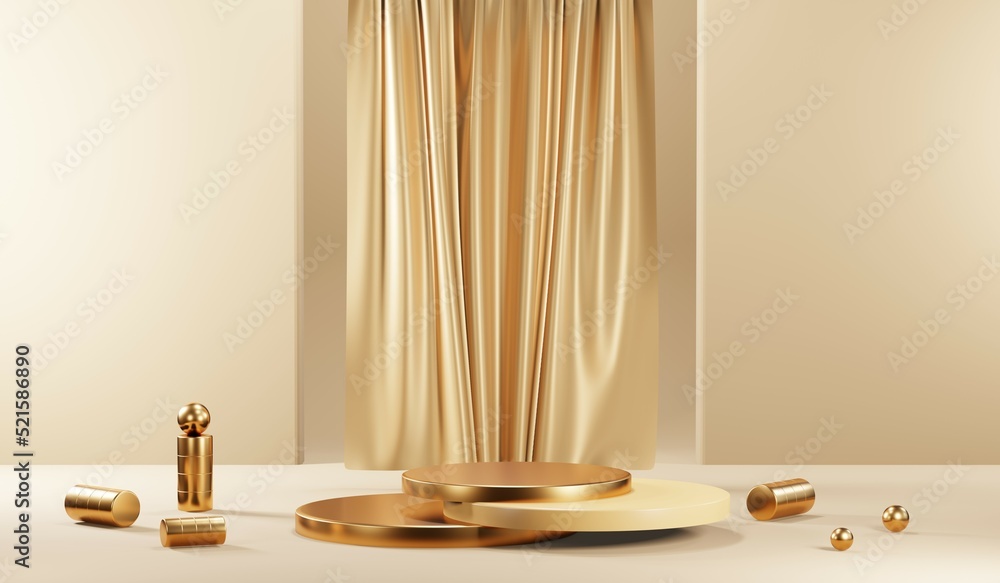 3D rendering of blank product background for cream cosmetics Modern gold podium background 3D rendering of blank product background for cream cosmetics Modern gold podium background