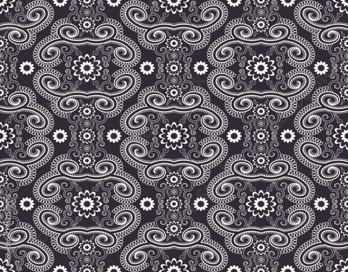 Vector abstract floral shape black-white color seamless pattern background. Use for fabric, textile, interior decoration elements, upholstery, wrapping.