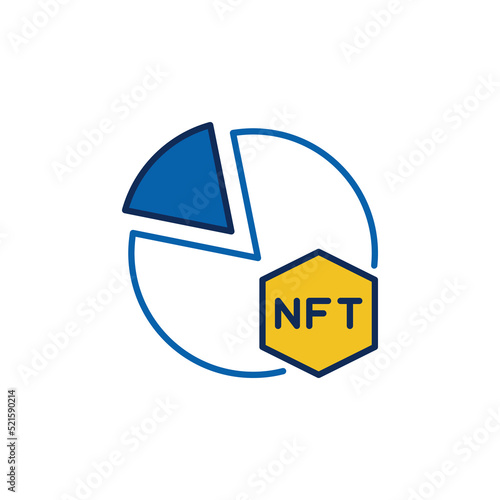 Pie-Chart with NFT colored icon. Non fungible Token Chart vector sign
