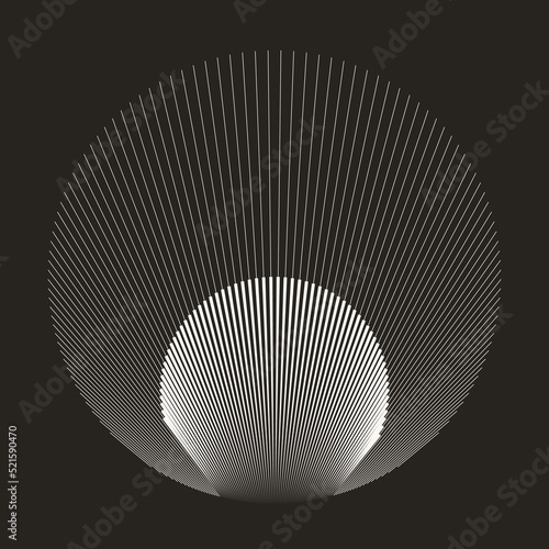 Abstract creative circles with radial lines as shell or sunset. Geometric art lines background. Can be used as icon, logo or tattoo.