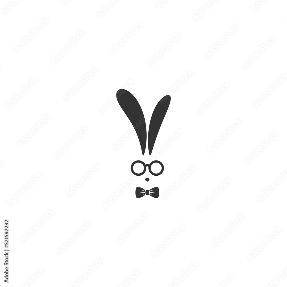 black hipster rabbit avatar with glasses and gentleman bow tie isolated on white. Graphic rabbit. Retro party logo. black hipster rabbit avatar with glasses and gentleman bow tie isolated on white. Graphic rabbit. Retro party logo.