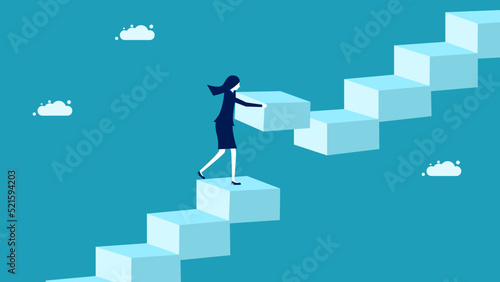Remove obstacles. businesswoman repairs a broken staircase. business concept vector