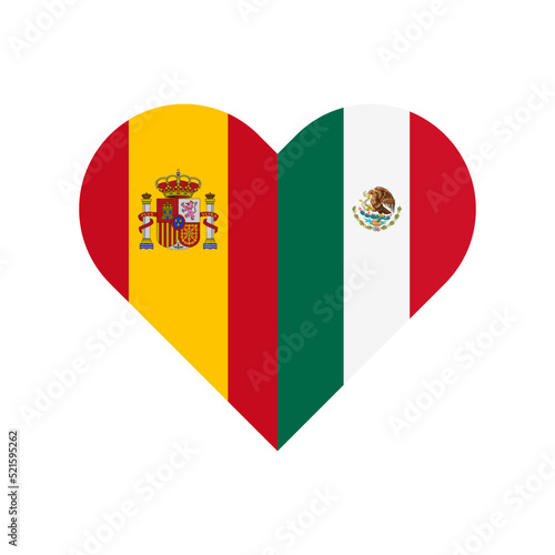 unity concept. heart shape icon with spain and mexico flags. vector illustration isolated on white background