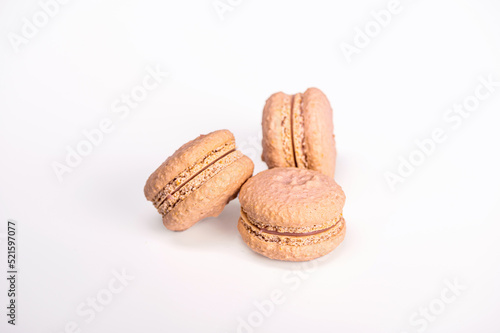 macarons, confectionery sweet product, pink macarons isolated on white background