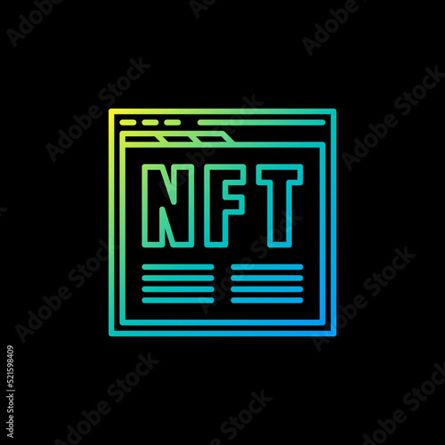 PC Browser with NFT line colored icon. Non-Fungible Token vector symbol