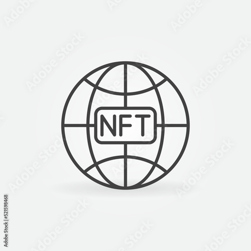 NFT Technology Earth Globe vector concept line icon or symbol