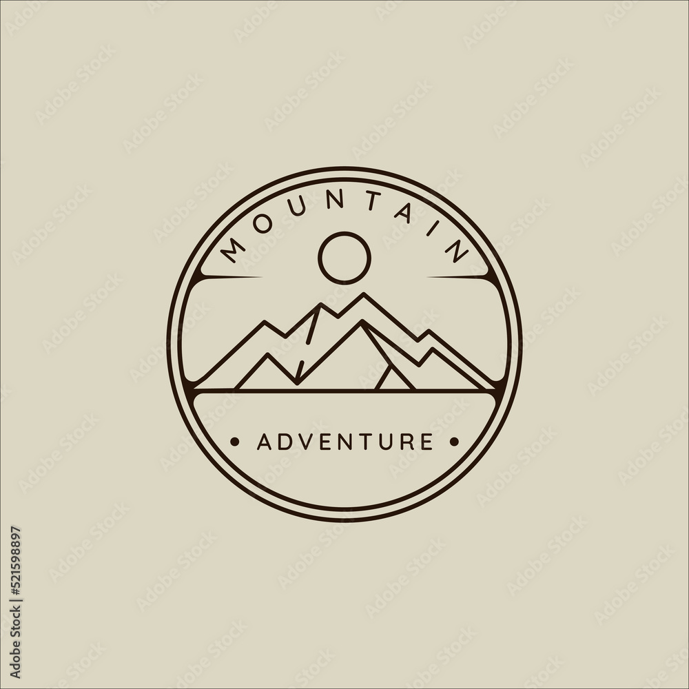 mountain line art simple emblem logo vector illustration template icon graphic design. adventure and outdoors sign or symbol for business travel with badge concept mountain line art simple emblem logo vector illustration template icon graphic design. adventure and outdoors sign or symbol for business travel with badge concept