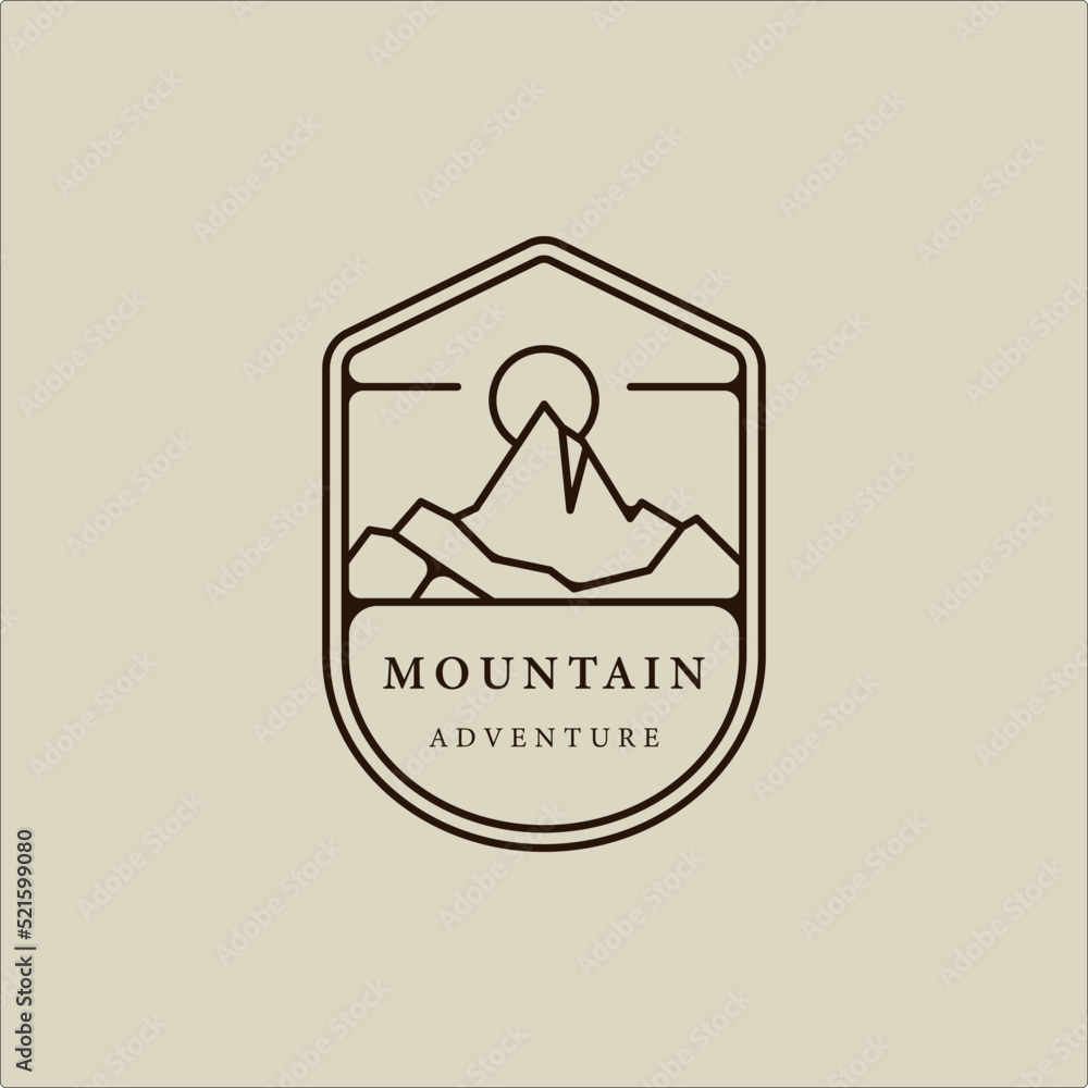 mountain line art simple emblem logo vector illustration template icon graphic design. adventure and outdoors sign or symbol for business travel with badge concept mountain line art simple emblem logo vector illustration template icon graphic design. adventure and outdoors sign or symbol for business travel with badge concept