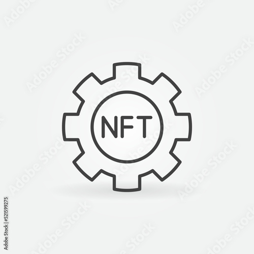 NFT Gear linear vector icon. Non-Fungible Token Cog-Wheel symbol