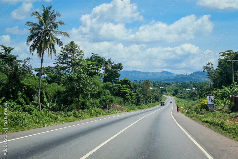 Scenic African Road under the Blue Sky in Ghana, West Africa