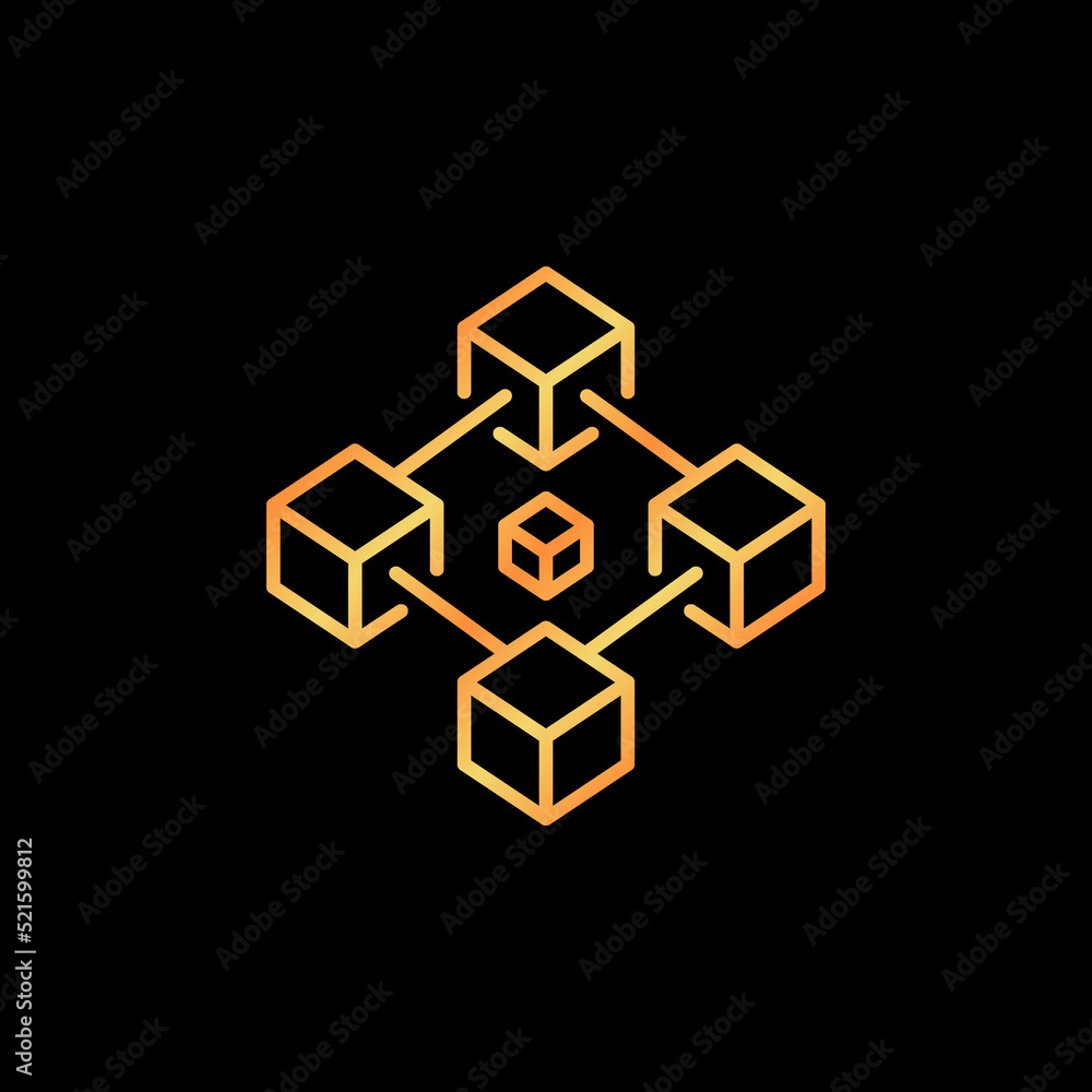 Block Chain vector concept golden icon or symbol in outline style Block Chain vector concept golden icon or symbol in outline style