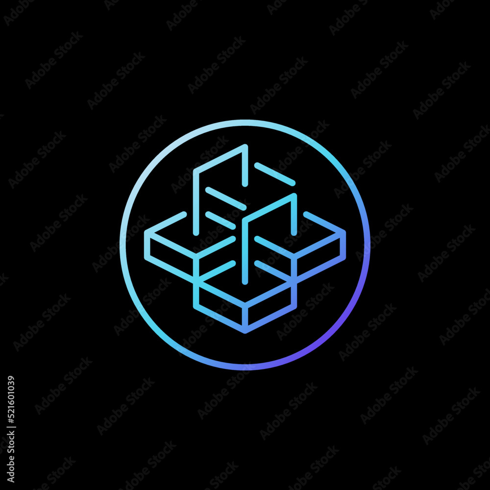Block Chain vector concept line blue icon. Circle with Blockchain Blocks sign Block Chain vector concept line blue icon. Circle with Blockchain Blocks sign