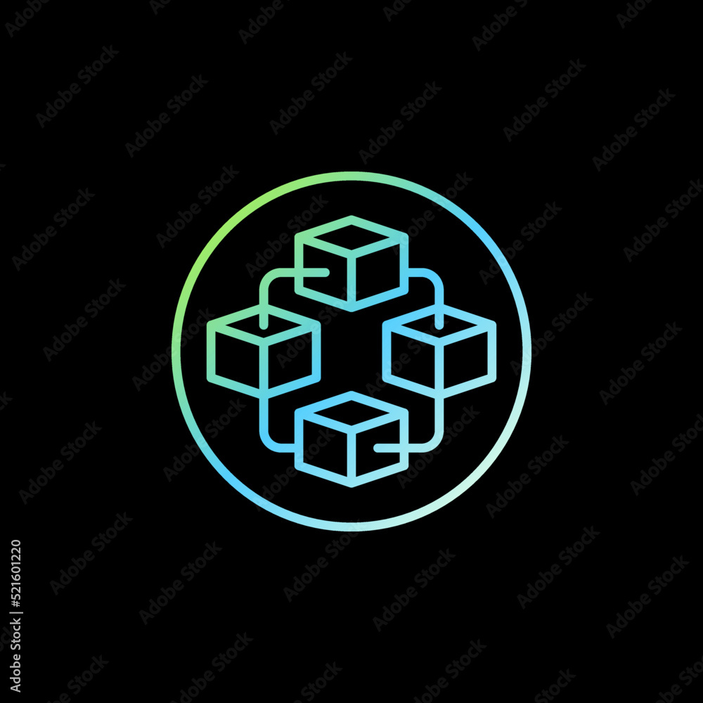 Block-Chain in circle outline colored icon. Blockchain line round symbol Block-Chain in circle outline colored icon. Blockchain line round symbol