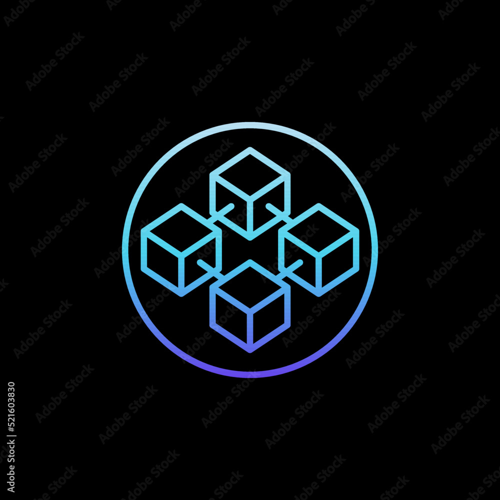 Block Chain in circle vector concept blue linear icon or symbol Block Chain in circle vector concept blue linear icon or symbol