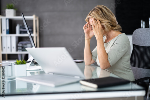 Unhappy Sad Business Woman. Stress And Headache
