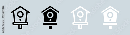 Bird house icon set in black and white. Birdhouse signs vector illustration.