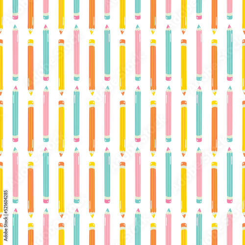 Pencil back to school seamless hand-drawn vector pattern. Part of collection