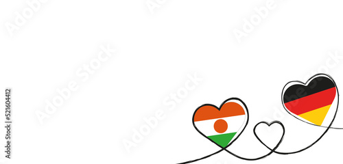 Drei Herzen mit der Fahne von Deutschland und Niger