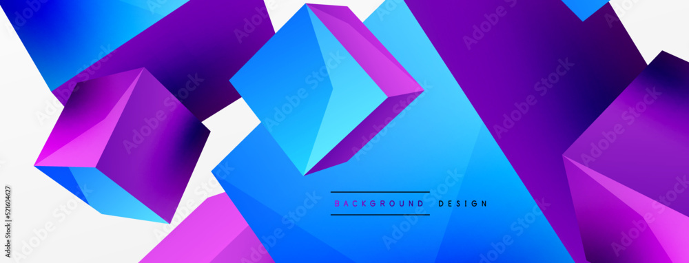 3d vector abstract background. Flying cubes composition. Trendy techno business template for wallpaper, banner, background or landing 3d vector abstract background. Flying cubes composition. Trendy techno business template for wallpaper, banner, background or landing