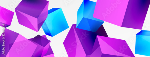 3d cubes vector abstract background. Composition of 3d square shaped basic geometric elements. Trendy techno business template for wallpaper, banner, background or landing
