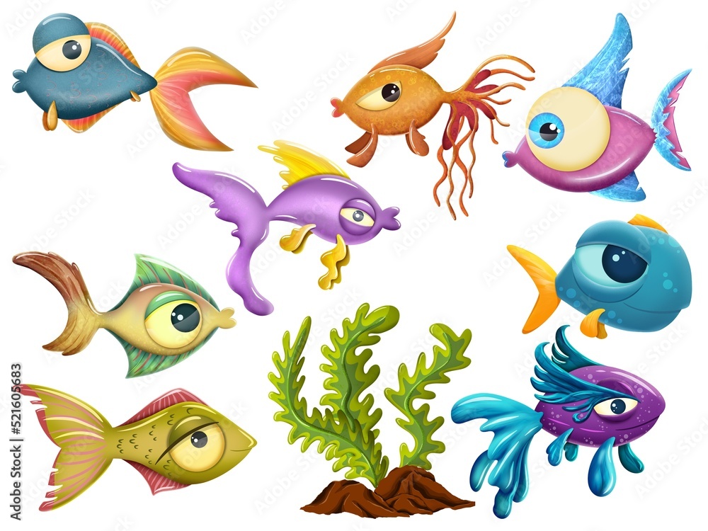 Naklejka premium Cute cartoon fish set