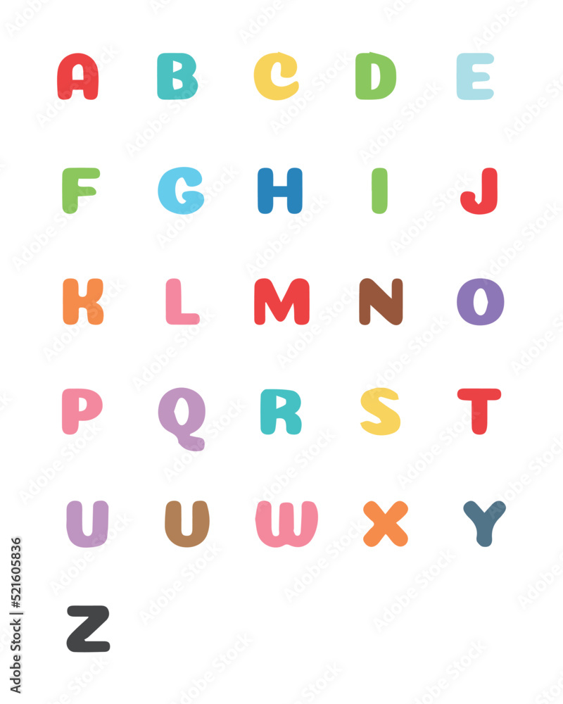 Alphabet for children. Colorful alphabet kids lesson to english alphabet. For learning, study. web banner, posters, postcards, stickers, decor, school decor, EPS 10

