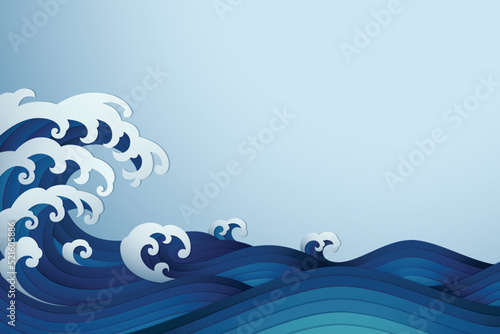 Abstract background with papercut style of rushing wave