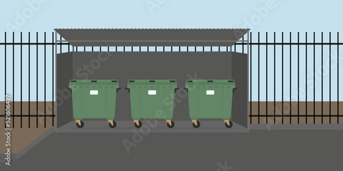 Three trash cans under the roof outdoors
