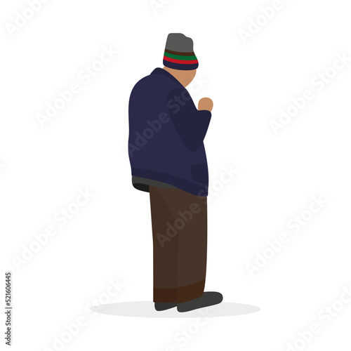 Homeless man standing on a white background