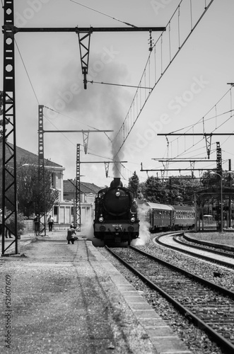 French old and vintage steam engine at the train station in Chagny, built in Le Creusot