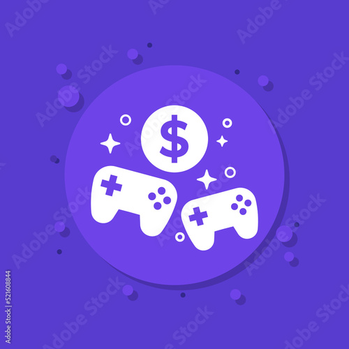 money for games icon with gamepads, vector