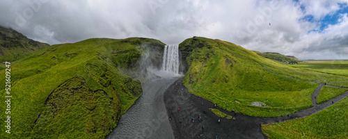 Drone view at Skogafoss waterfall in iceland