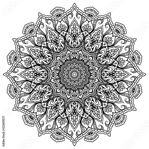 Coloring book patterns in mandala style for Henna, Mehndi, tattoos, decorative ornaments in ethnic oriental style page.