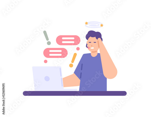 a customer service is dizzy because of a complaint or being scolded by a customer. problems with customers or clients. interaction with consumers. job or profession. flat cartoon concept illustration