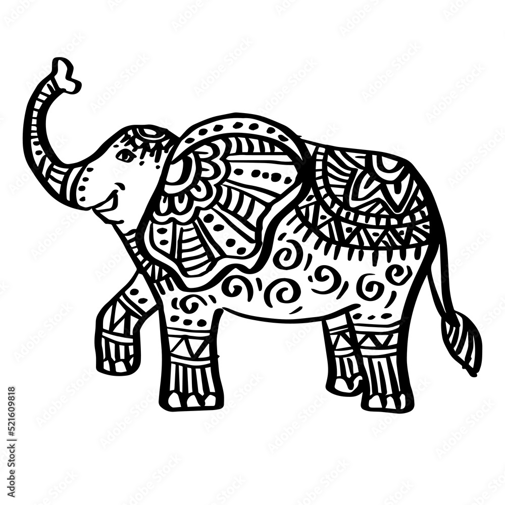 Naklejka premium Hand drawn zentangle elephant illustration.