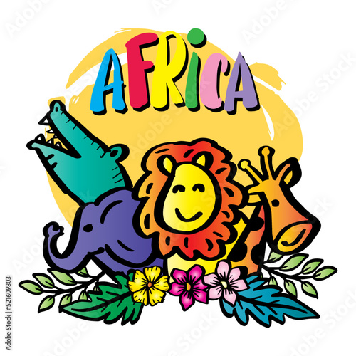 Africa text with cartoon animals Africa
