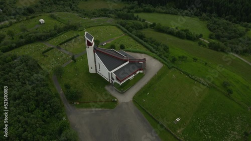 Borge Church in Lofoten Islands, Norway by Drone photo