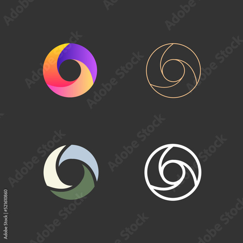 Collection of abstract O letters. Colorful and outline icons, signs design concept isolated on dark background. Vector illustration.