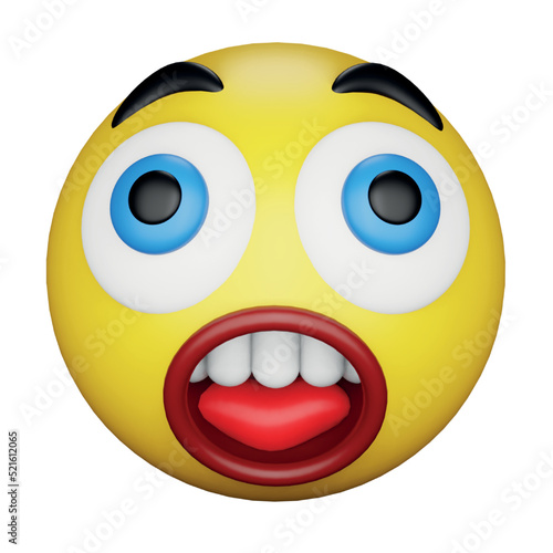 Astonished emoji face 3d rendering isometric icon.