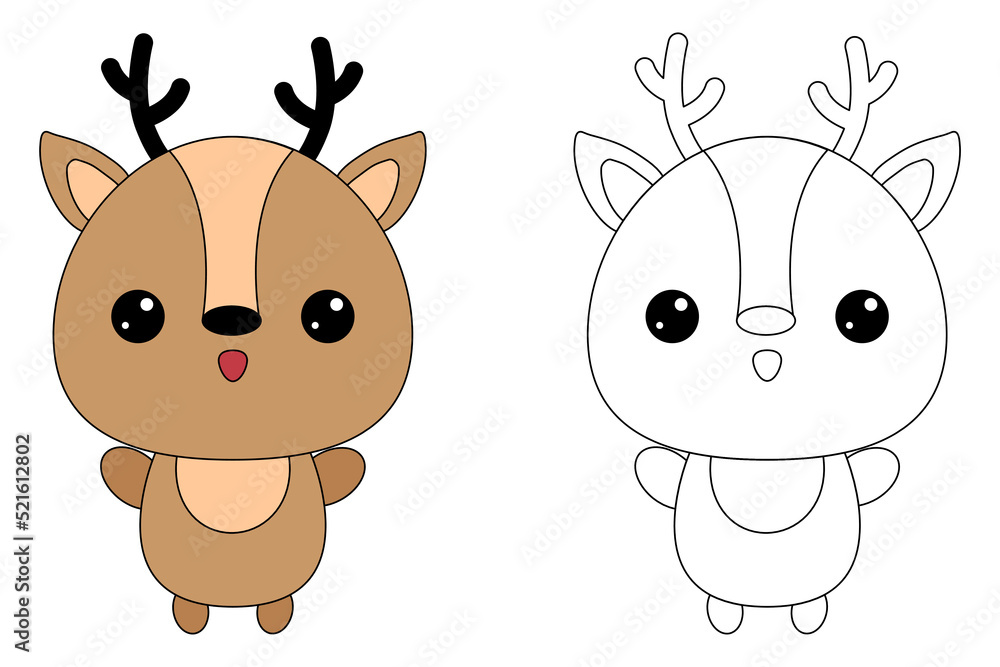 Fototapeta premium Cute deer toy.Contour drawing of a cartoon animal. Coloring book for kids