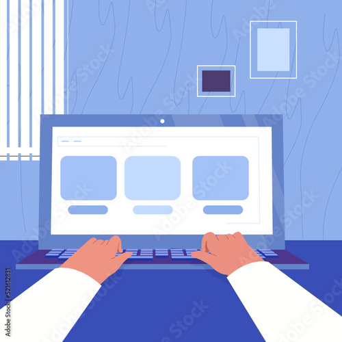 Modern Business Saudi Man working with the laptop blue. Work desk in the office. Buy online Platform. modern Artwork