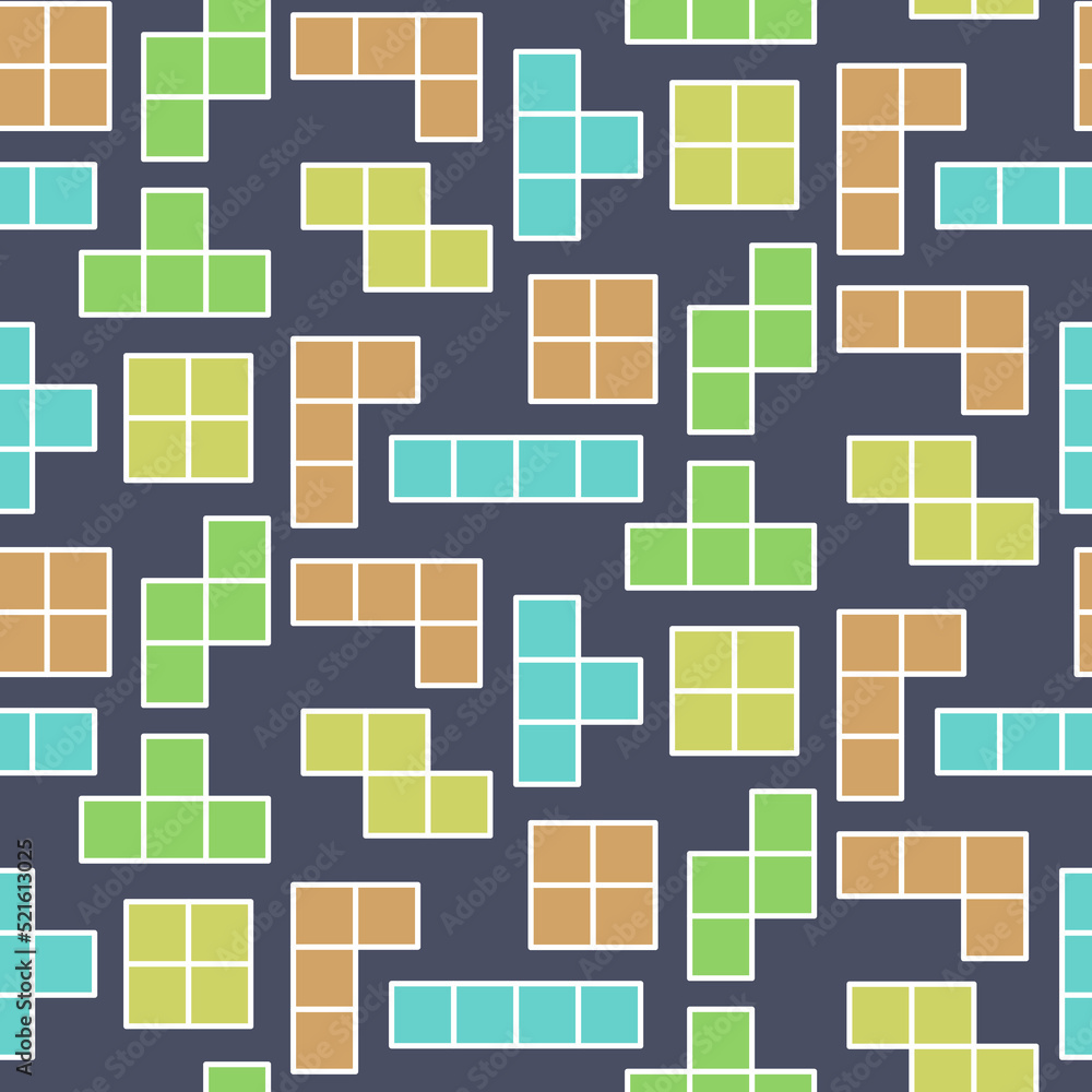 A pattern from a set of figures of the Tetris game. Tetris color pattern. Playing tetris background. A pattern from a set of figures of the Tetris game. Tetris color pattern. Playing tetris background.