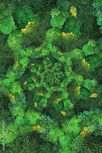 lush foliage spiral pattern and design as creative image in shades of green