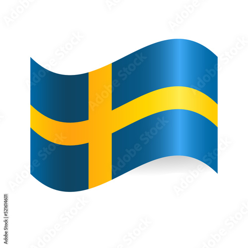 The Flag Of Sweden. Yellow cross on blue. Waving the flag of the Kingdom of Sweden. Illustration. Sweden flag waving with the wind.