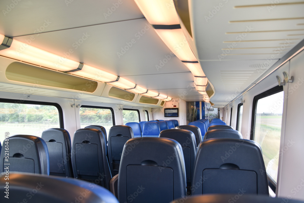 Amsterdam, Netherlands. July 2022. The interior of a Dutch Railways train. Amsterdam, Netherlands. July 2022. The interior of a Dutch Railways train.