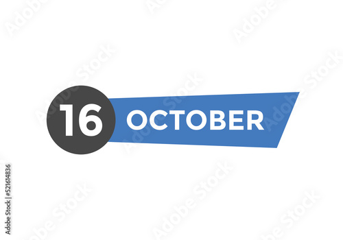 october 16 calendar reminder. 16th october daily calendar icon template. Calendar 16th october icon Design template. Vector illustration